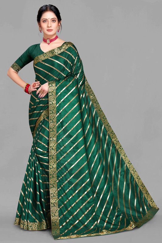 Embellished Fashion Georgette Saree  (Dark Green)