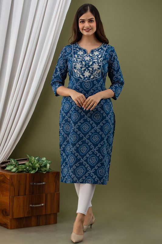 Women Bandhni Print Kurta  (Blue)
