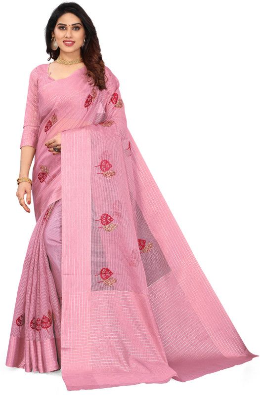Self Design, Printed, Embroidered, Woven Bollywood Jacquard, Cotton Silk Saree  (Pink)