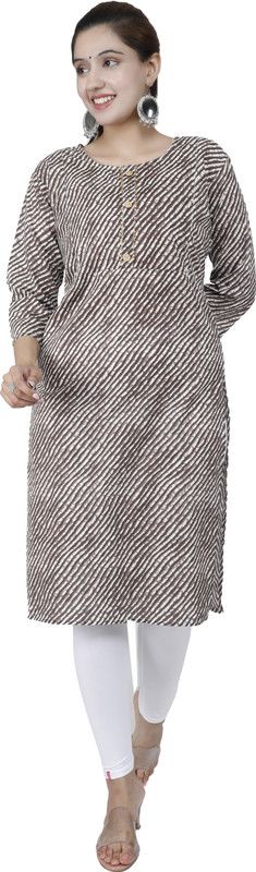 Women Leheriya Pure Cotton Straight Kurta  (Grey)