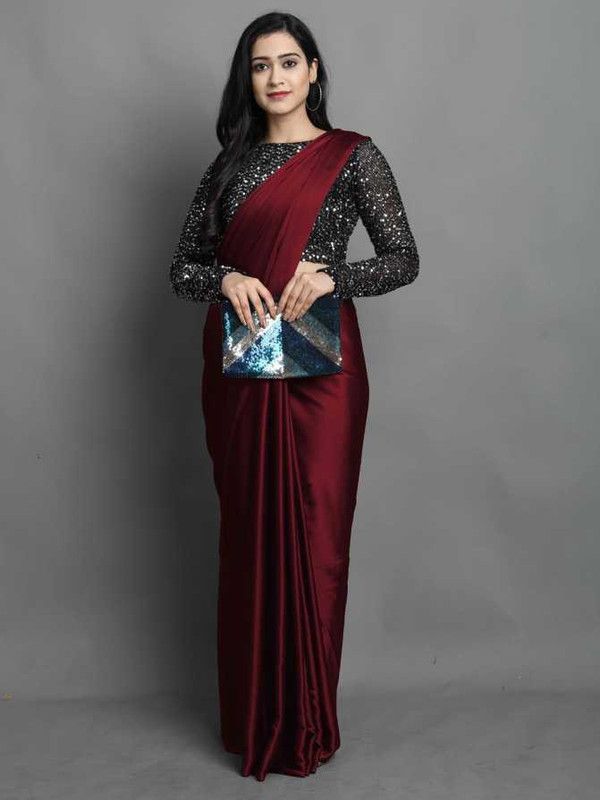 Fashion Satin Saree  (Maroon)