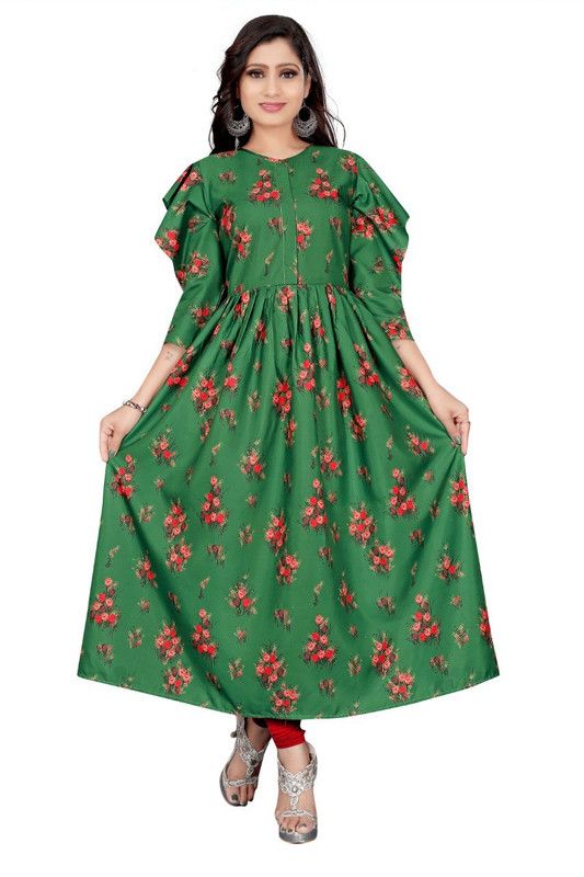 Crepe Stitched Anarkali Gown  (Green)