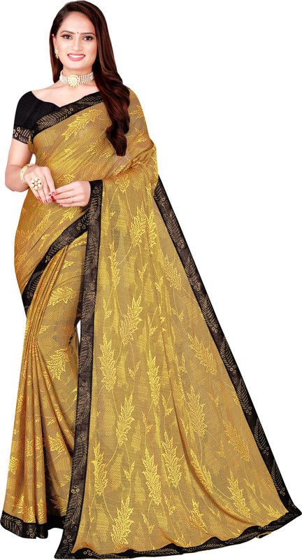 Fashion Lycra Blend Saree  (Yellow)