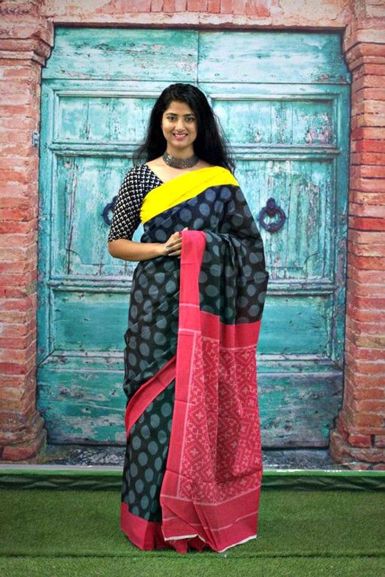 Digital Print Daily Wear Cotton Silk Saree  (Multicolor, Grey)
