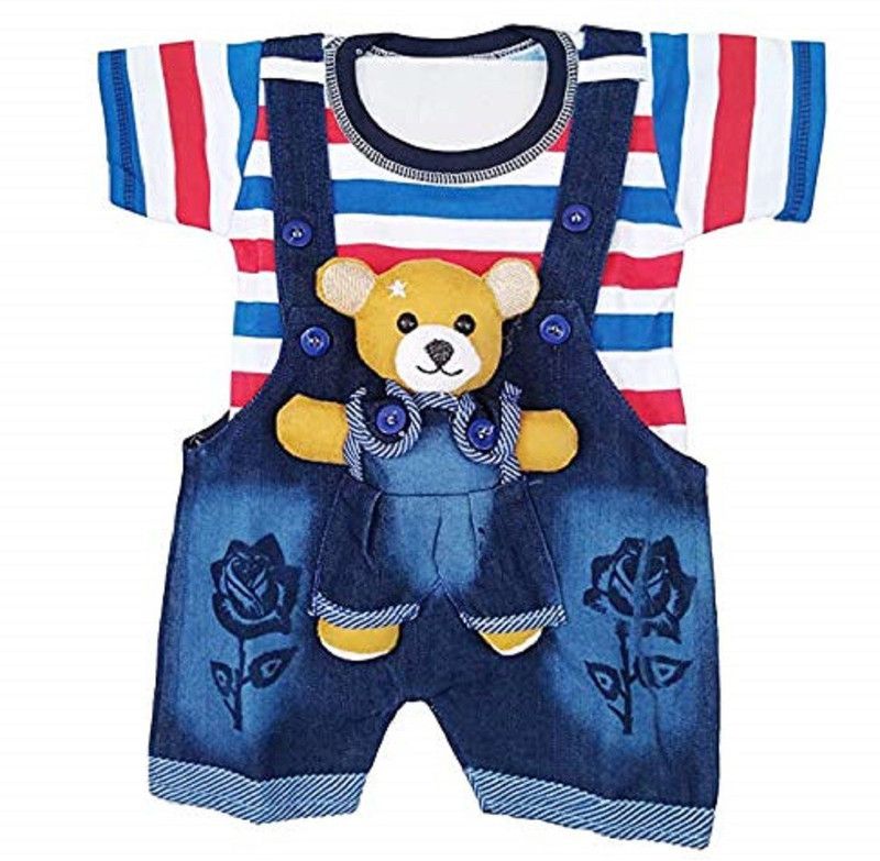 Boys Casual Dungaree T-shirt  (Red)