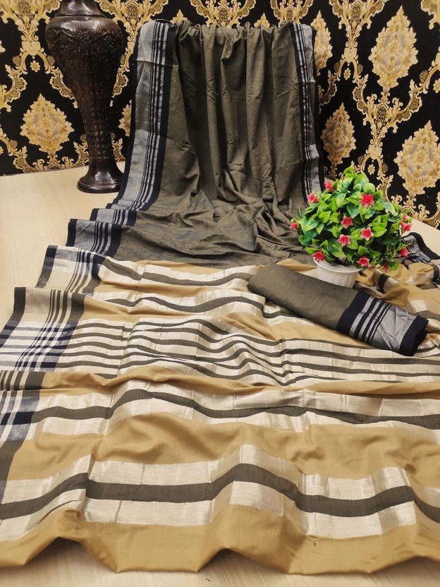 Solid/Plain Ikkat Cotton Blend Saree  (Black)