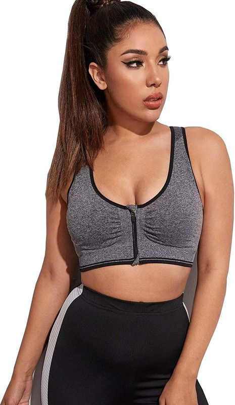 FRONT ZIPPER Women Sports Lightly Padded Bra  (Grey)