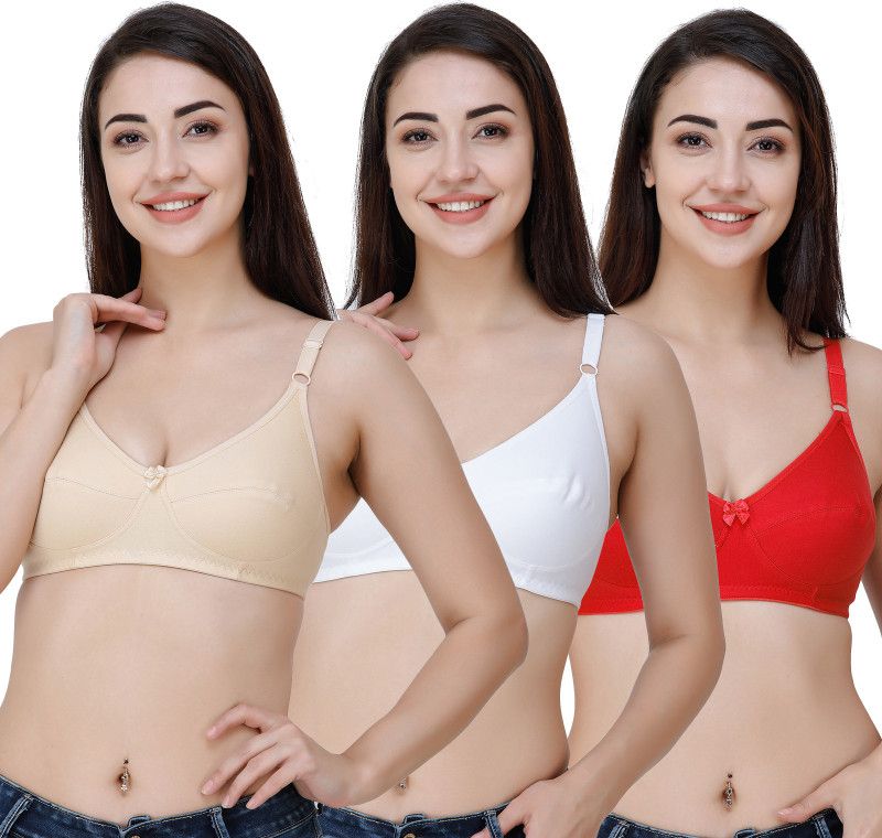 Pack of 3 Women Full Coverage Non Padded Bra  (Beige, White, Red)