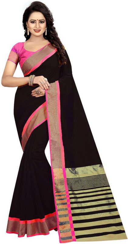 Woven Maheshwari Art Silk Saree  (Black)