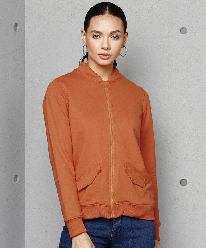 Full Sleeve Solid Women Bomber Jacket