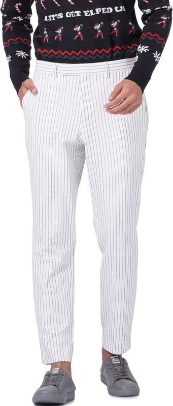 Men Regular Fit White, Black Viscose Rayon Trousers