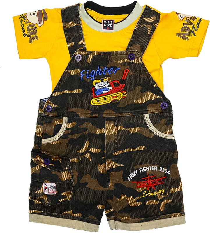 Dungaree For Baby Boys & Baby Girls Casual Embroidered Pure Cotton  (Yellow, Pack of 1)