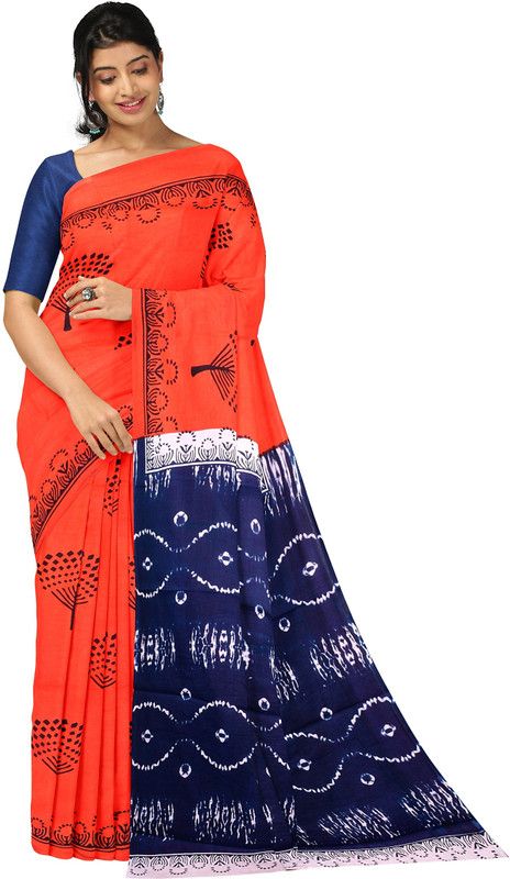 Dyed, Printed Daily Wear Pure Cotton Saree  (Red)