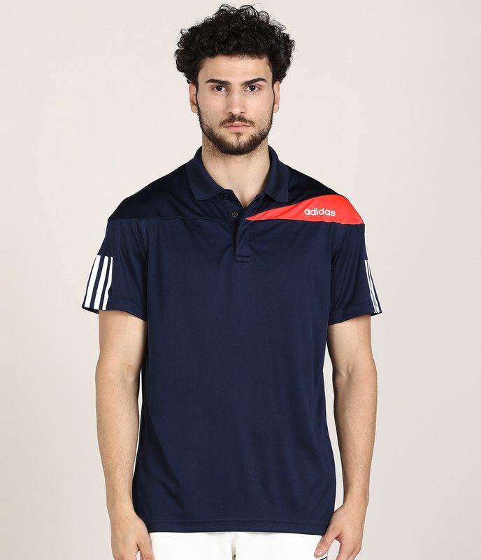 Men Sporty Polo Neck Cotton Blend Blue T-Shirt