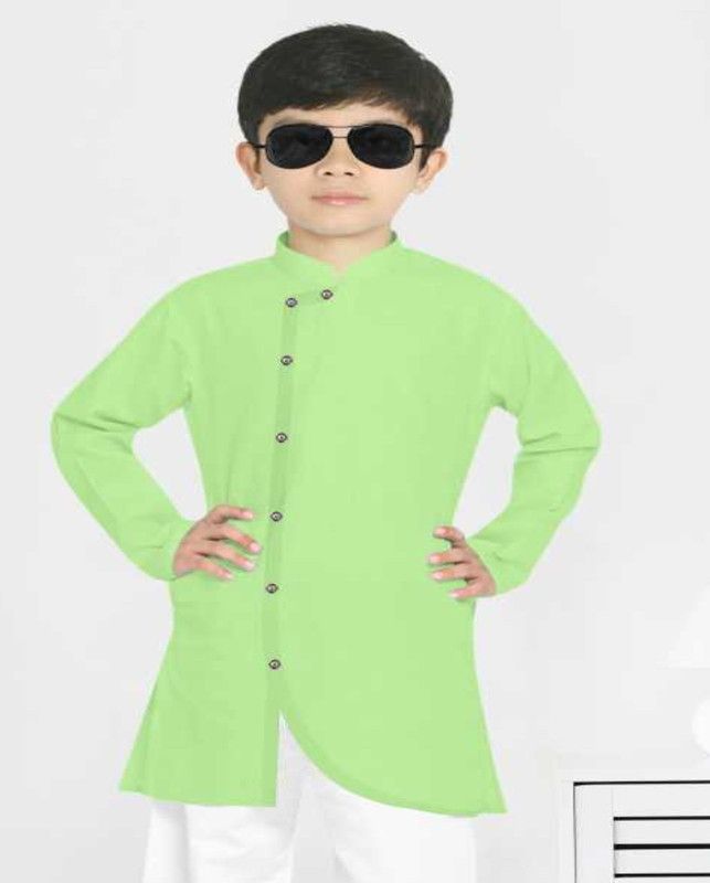 Boys Self Design Kurta  (Light Green)