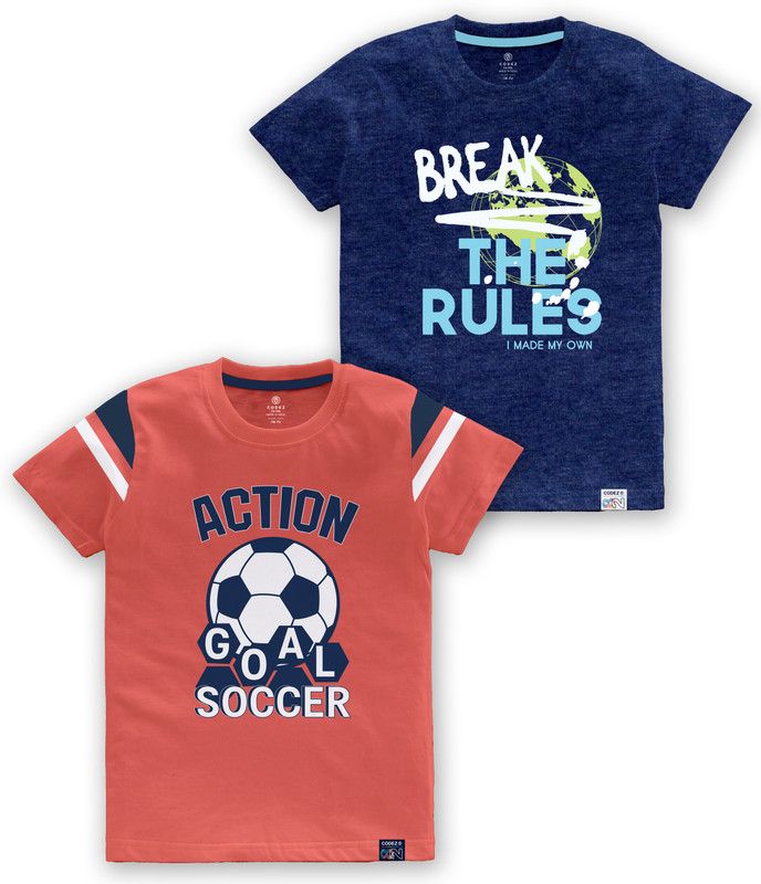 Boys Typography Cotton Blend T Shirt  (Multicolor, Pack of 2)