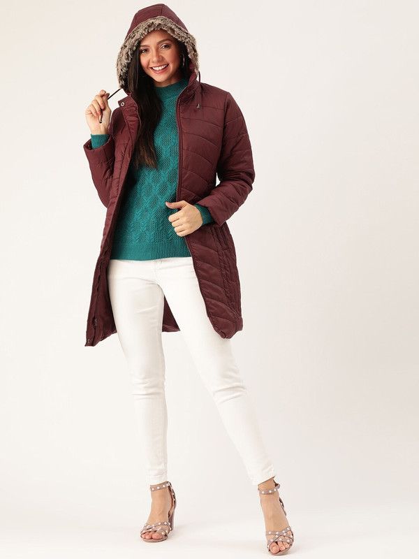 Longline Hooded Parka Jacket Women Solid Parka Jacket