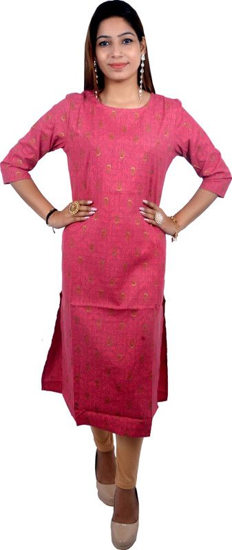 Women Floral Print Cotton Blend Straight Kurta  (Pink)