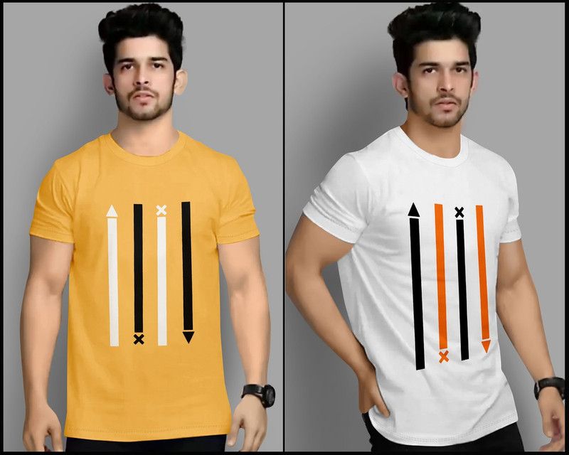 Striped Men Yellow T-Shirt  (Pack of 2)