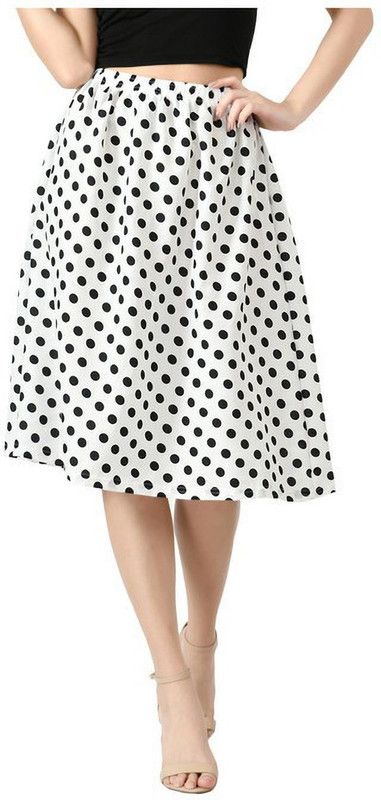 Women Printed Flared White Skirt