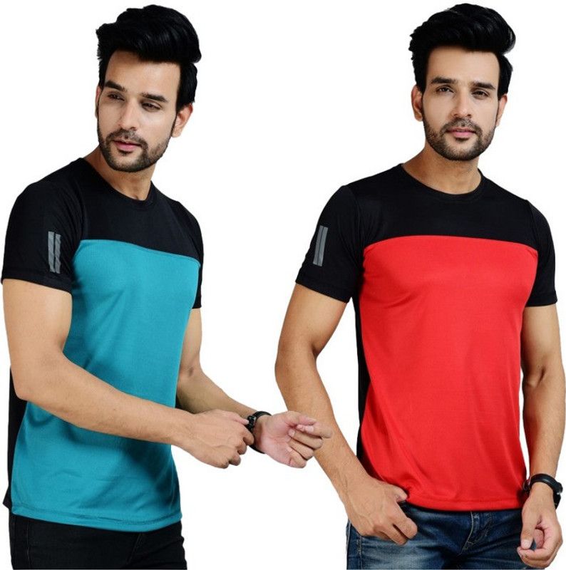 Self Design Men Multicolor T-Shirt  (Pack of 2)