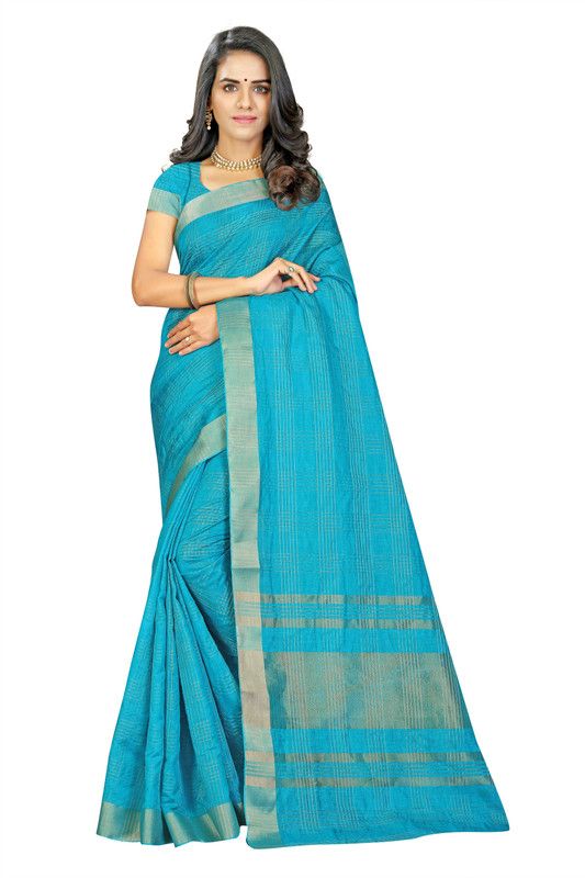 Self Design Bollywood Cotton Linen Saree  (Blue)