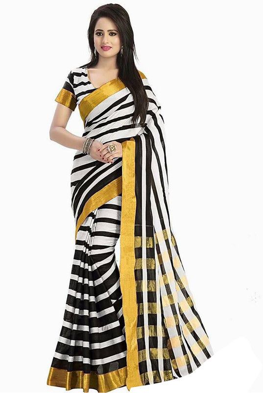 Striped Bollywood Polyester Saree  (Multicolor)