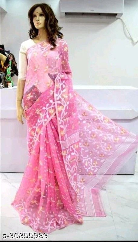 Chanderi Cotton Silk Saree  (Pink)