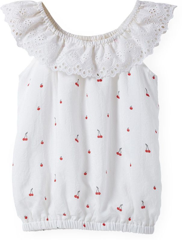 Girls Casual Rayon Top  (White, Pack of 1)