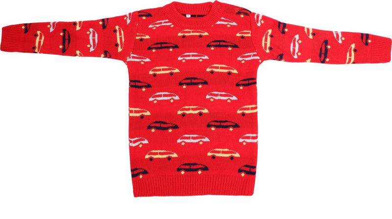 Baby Boys & Baby Girls Printed Round Neck Red Sweater