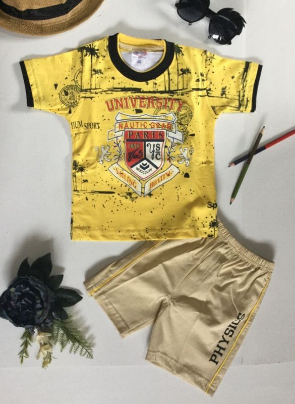 Baby Boys Casual T-shirt Shorts  (Orange)