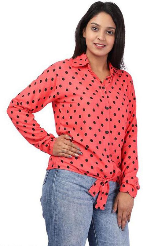 Casual Regular Sleeves Polka Print Women Red Top