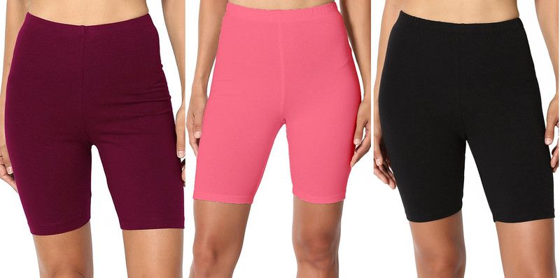 Pack of 3 Solid Women Maroon, Pink, Black Cycling Shorts, Sports Shorts