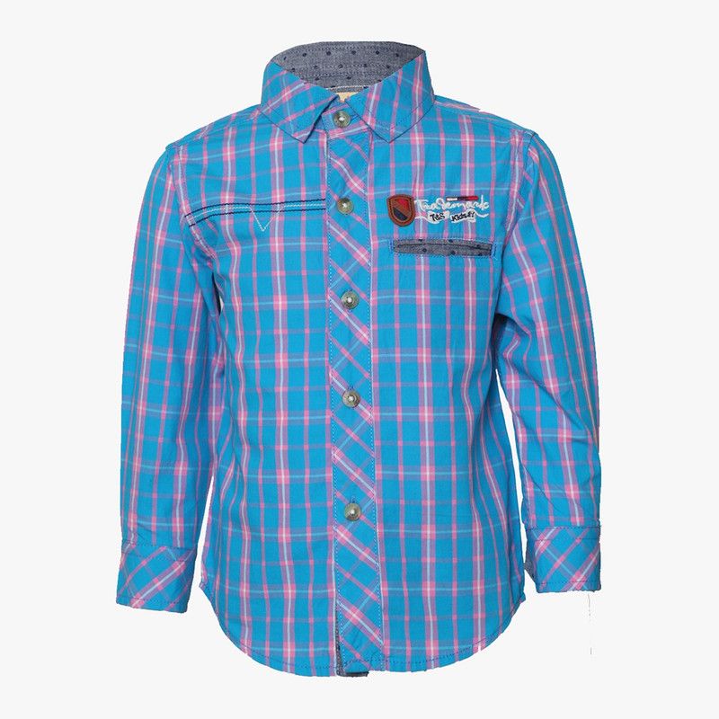 Tales & Stories Blue Big Checks Full Sleeve Shirt Baby Boys Regular Fit Checkered Ribbed Collar Casual Shirt