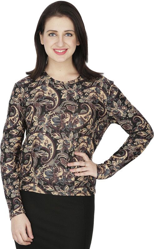 Party Regular Sleeves Ethnic Motifs Women Brown Top