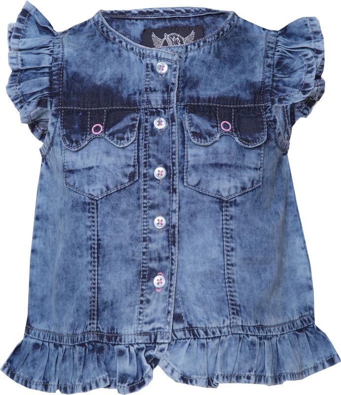 Girls Casual Denim Blouson Top  (Blue, Pack of 1)