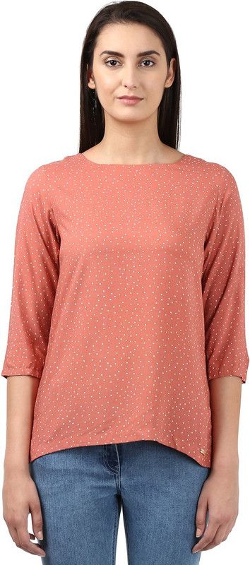 Formal Regular Sleeves Printed Women Orange Top
