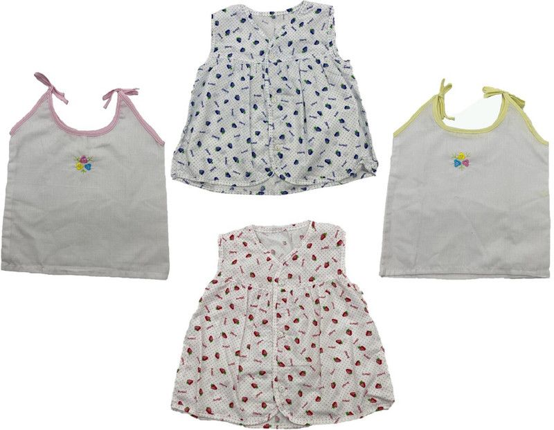 Vest For Baby Girls Cotton  (White, Pack of 4)