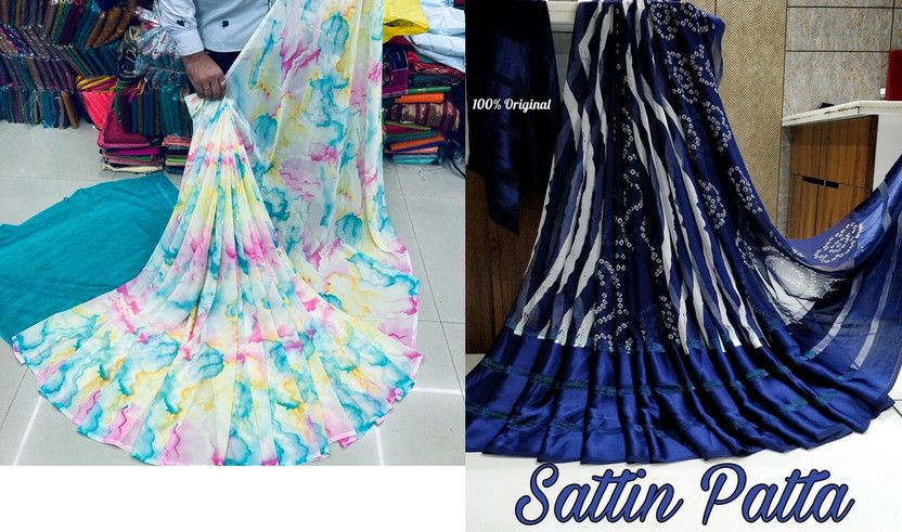 Printed Bollywood Georgette Saree  (Pack of 2, Blue, Multicolor)