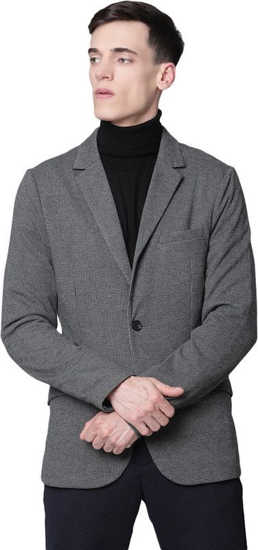 Men Solid Single Breasted Casual Blazer  (Grey)