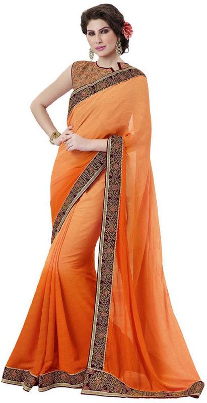 Embroidered Bollywood Cotton Blend, Satin Saree  (Orange)