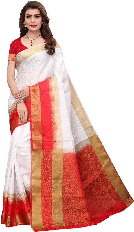 Self Design Bollywood Art Silk Saree  (White)