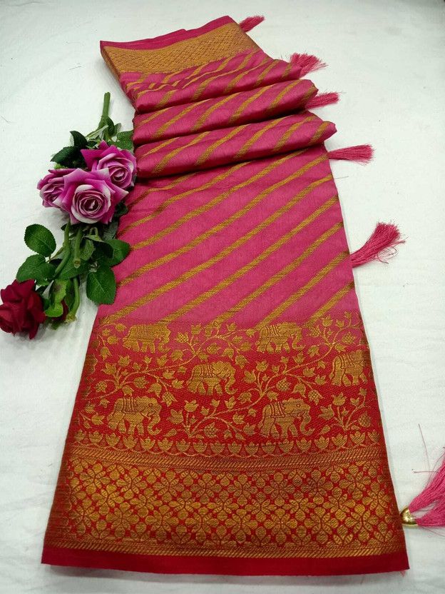 Self Design Kanjivaram Art Silk, Cotton Silk Saree  (Pink)