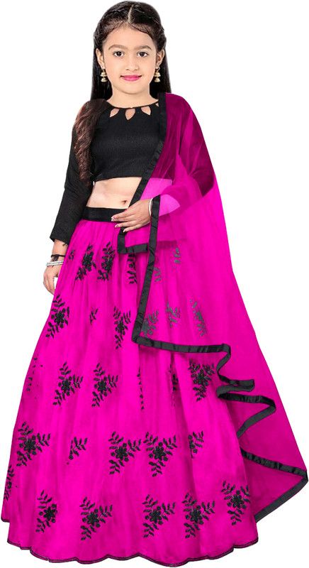 Girls Lehenga Choli Ethnic Wear Printed Lehenga, Choli and Dupatta Set  (Black, Pack of 1)