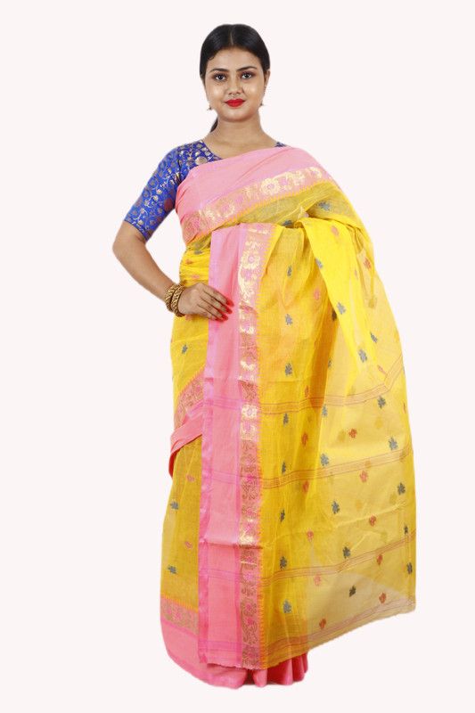 Woven Bollywood Pure Cotton Saree  (Yellow)
