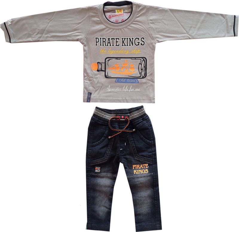 Baby Boys Casual T-shirt Jeans  (Grey)