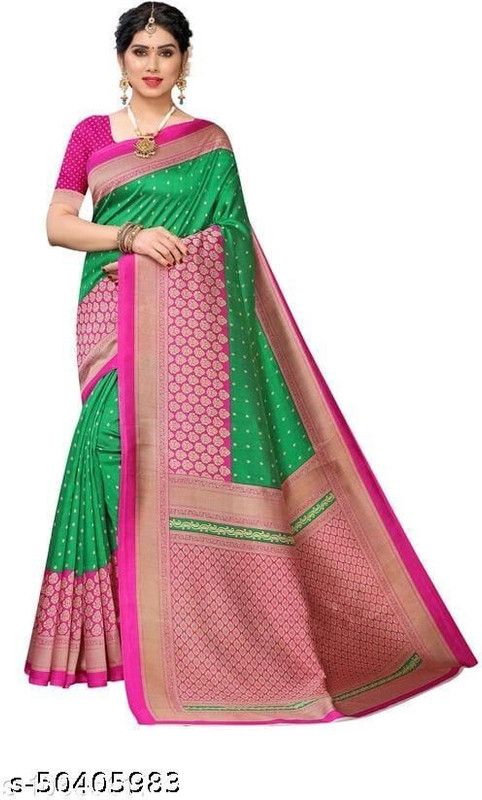 Printed Chanderi Art Silk Saree  (Multicolor)