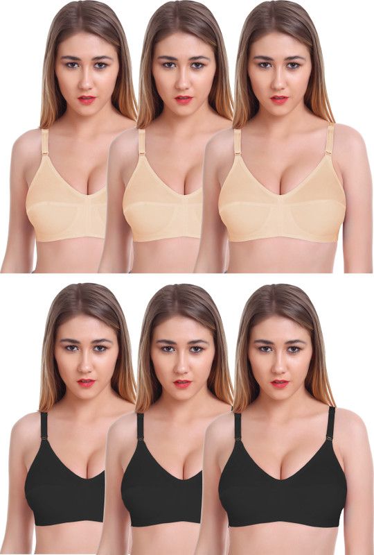 Pack of 6 Women Full Coverage Non Padded Bra  (White, Beige)