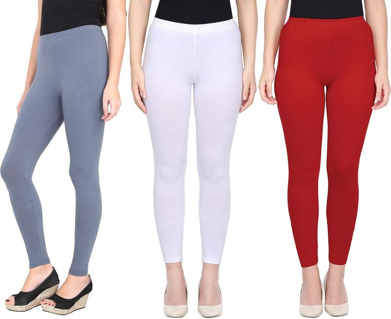 SwaNit Ankle Length Western Wear Legging  (Grey, White, Red, Solid)