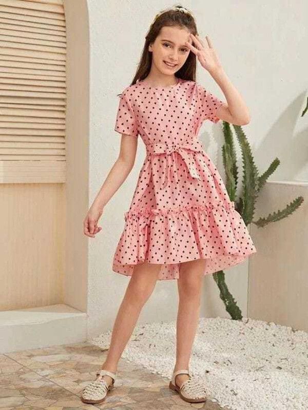 Girls Above Knee Casual Dress  (Orange, Short Sleeve)